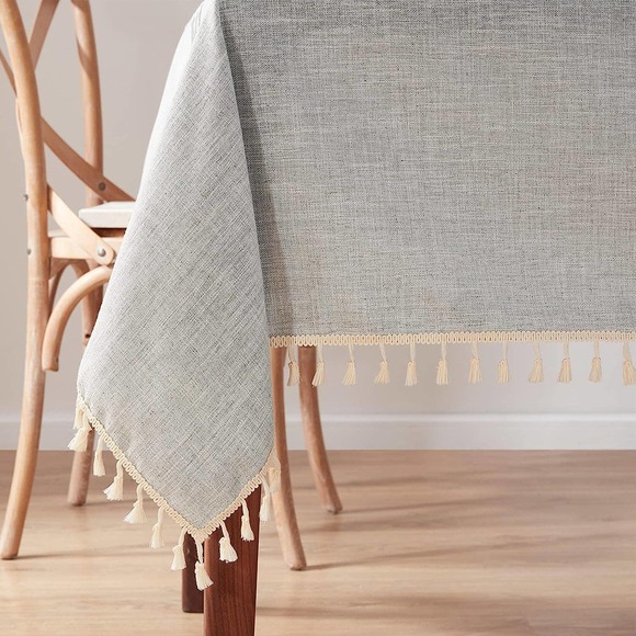 LAFAVILLE Cotton Linen Tablecloth - Grey Stripe Rectangle 55" x 70" (140x180cm) - Picture 8 of 10